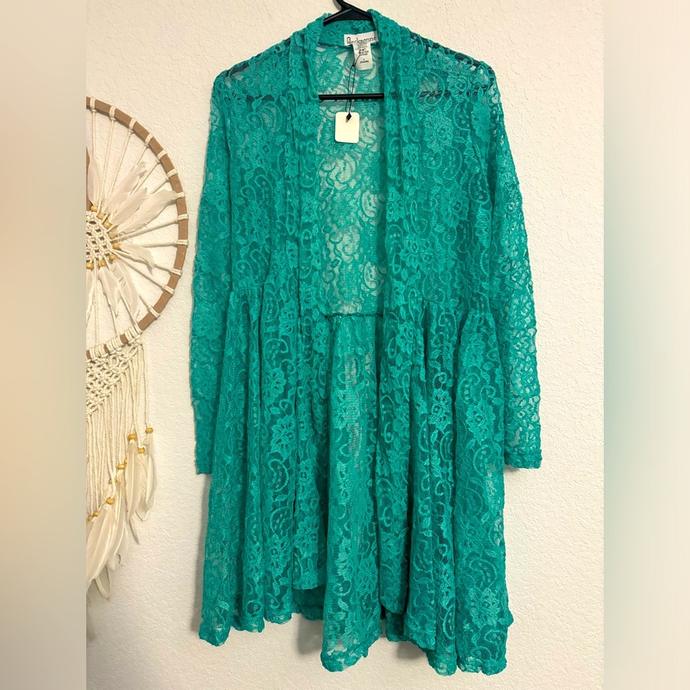 Teal lace cardigan